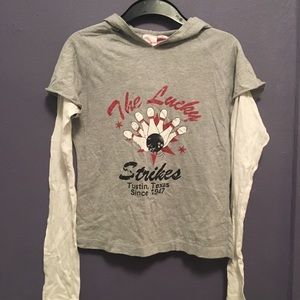 Hooded graphic tee with long sleeve insert